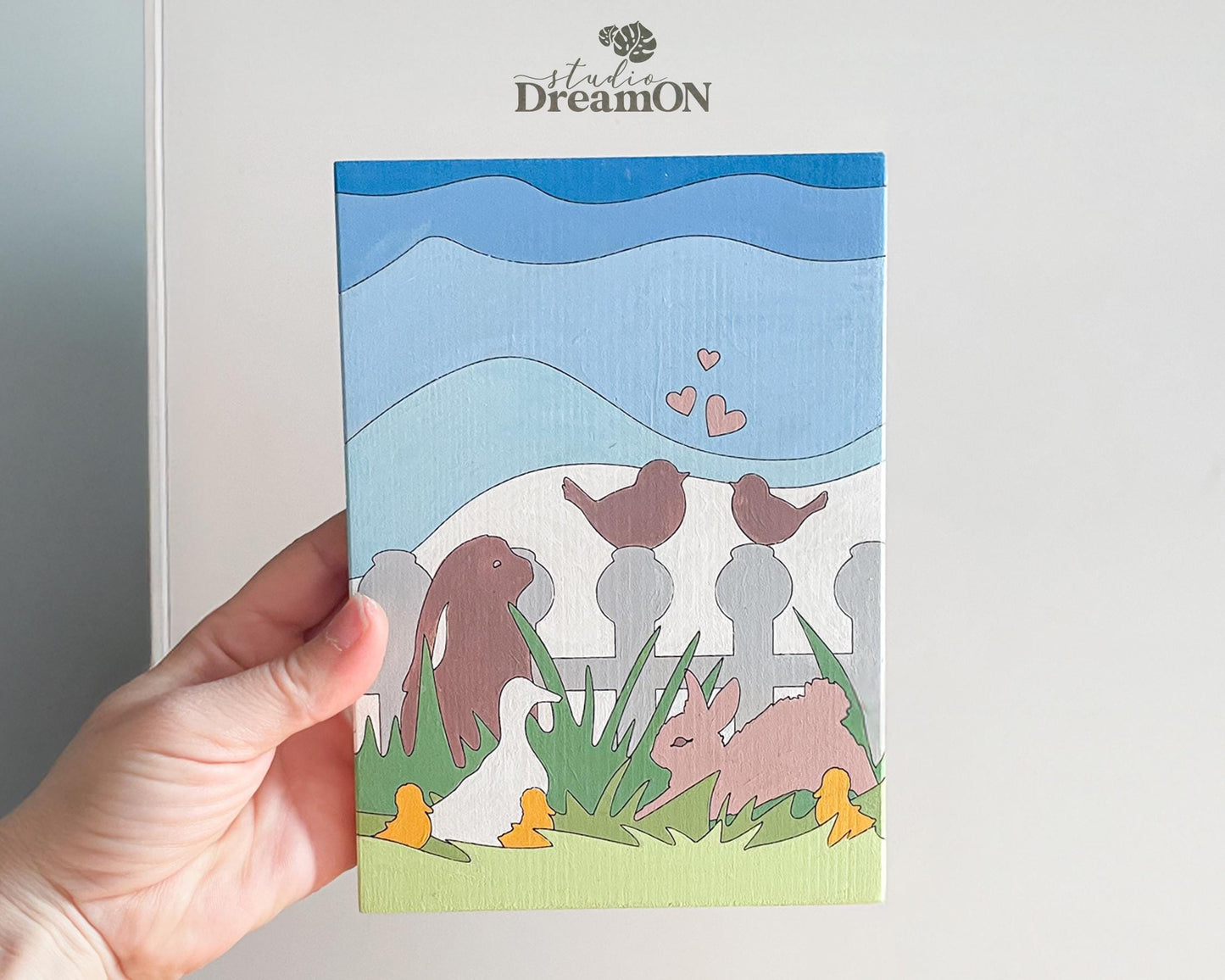 Spring Bunnies Paint by Number Kit - DIY Craft Kit & Whimsical Home Decor - Ducks Wood Wall Hanging