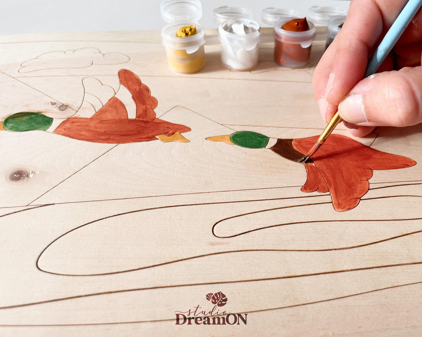 Flying Mallard Ducks DIY Painting Kit for Adults - Duck Hunter Gift - Wood Wall Art Decor for Lake House or Nursery