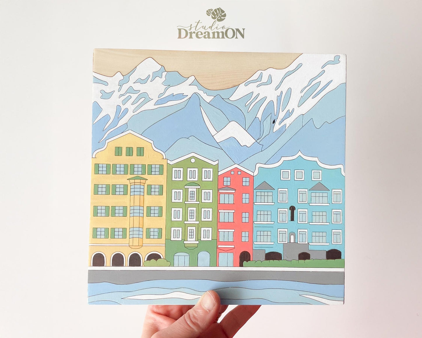 Innsbruck Paint by Number Kit - Mountain City DIY Wood Wall Art Decor - Tirol DIY Craft Kit for Adults