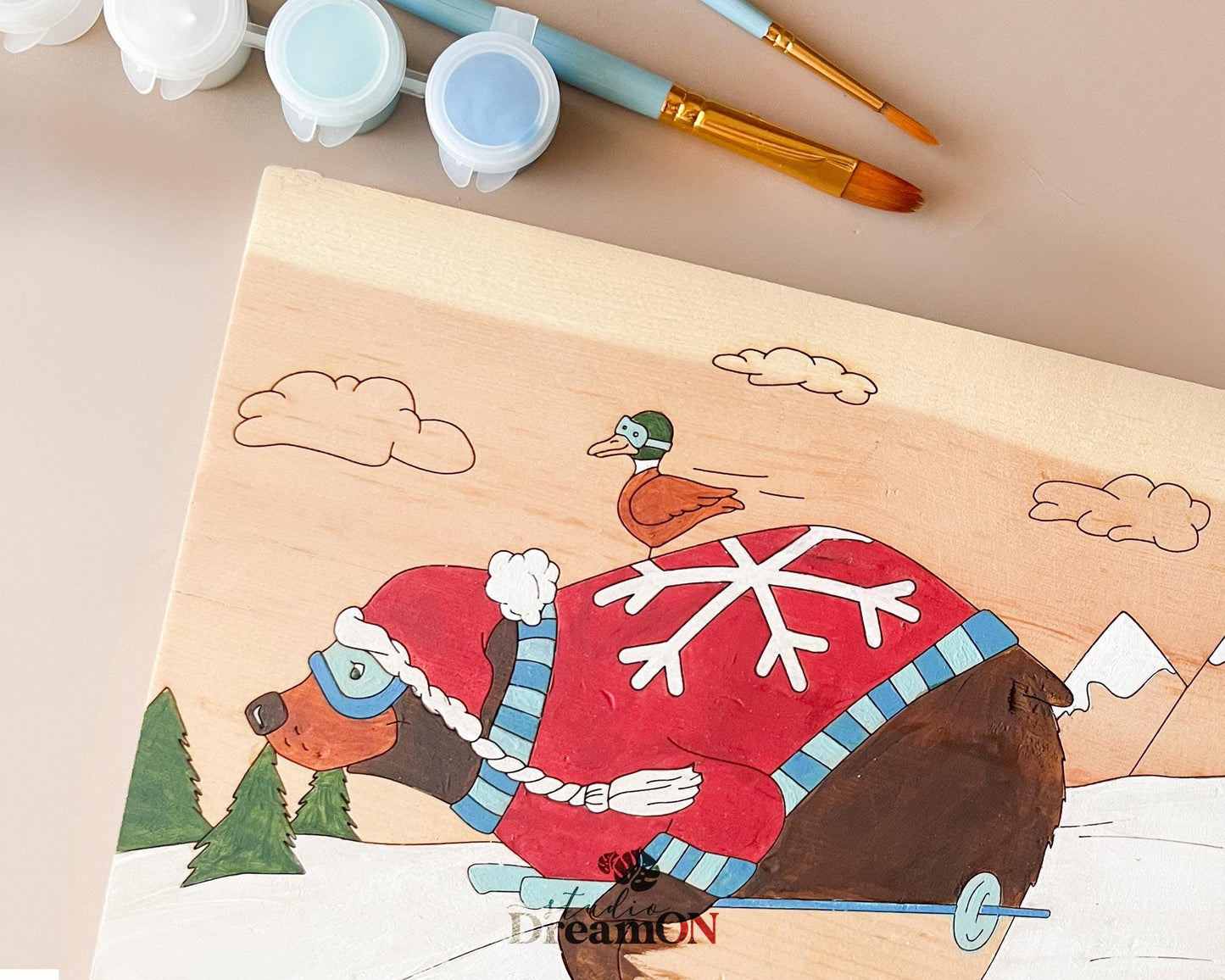 Wood Paint by Number - DIY Painting Craft Kit for Adults - Custom Ski Lodge Decor - Fun Christmas and Ski Gifts