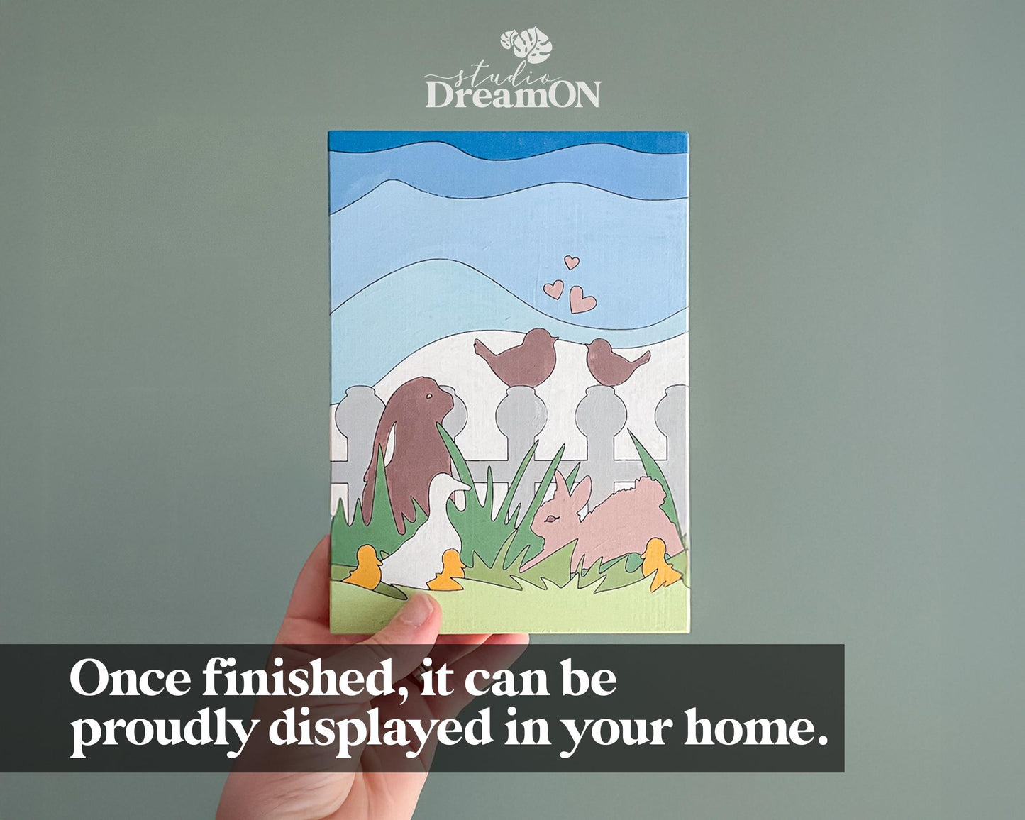 Spring Bunnies Paint by Number Kit - DIY Craft Kit & Whimsical Home Decor - Ducks Wood Wall Hanging