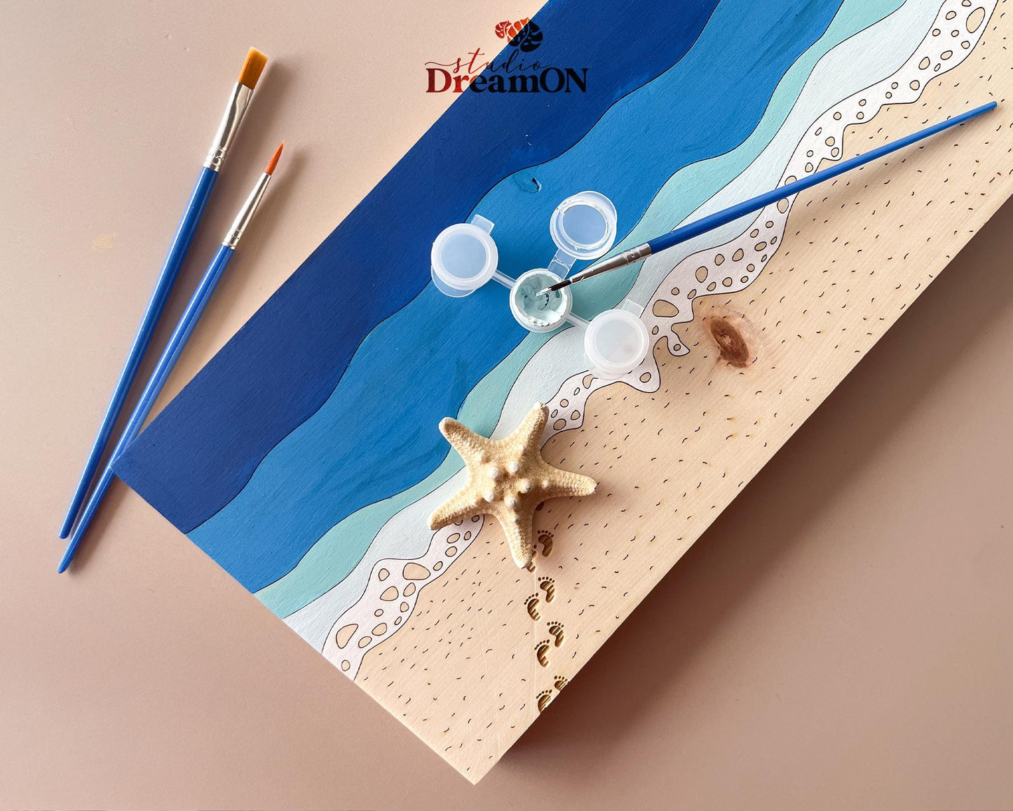 Ocean Paint by Number Kit - Beach Wall Art Decor - Wooden Minimalist Wall Art Kit
