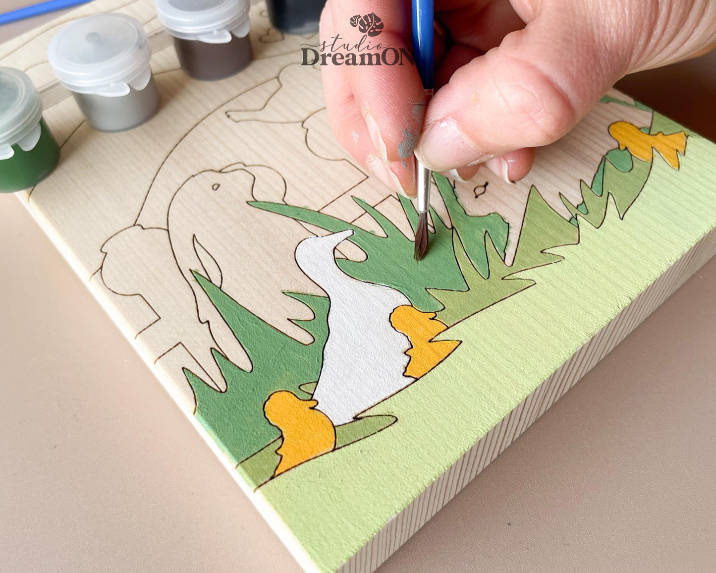 Spring Bunnies Paint by Number Kit - DIY Craft Kit & Whimsical Home Decor - Ducks Wood Wall Hanging