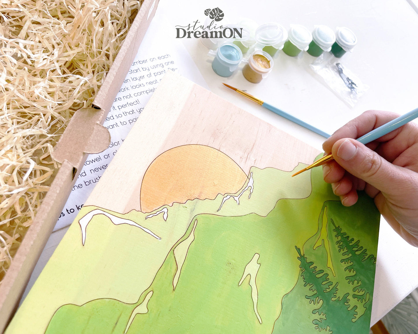 Mountain Paint by Number Kit - Wooden Wall Art DIY Craft Kit for Adults - Do It Yourself Painting Kit