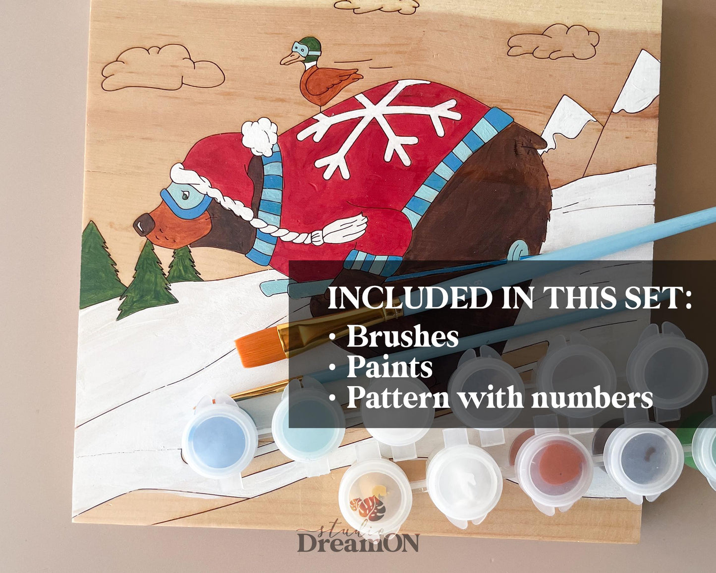 Wood Paint by Number - DIY Painting Craft Kit for Adults - Custom Ski Lodge Decor - Fun Christmas and Ski Gifts