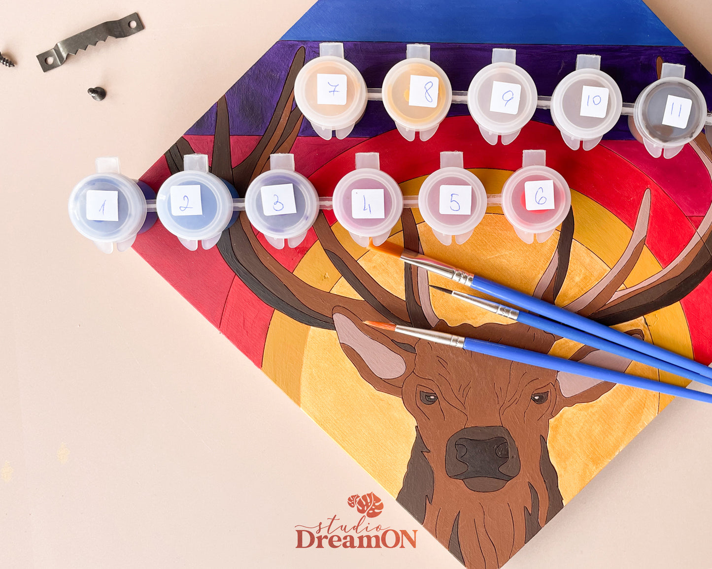 Reindeer Antlers Wood Paint by Number - Paint Your Own Art - DIY Roe Deer Hunter Gift