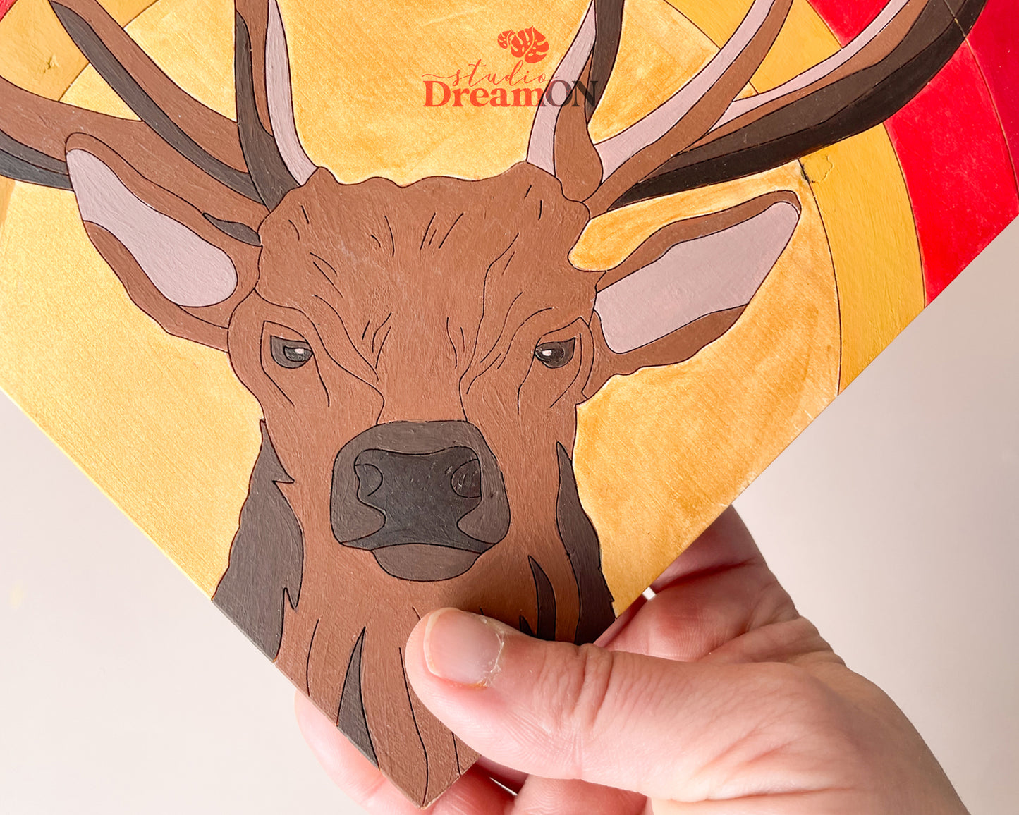 Reindeer Antlers Wood Paint by Number - Paint Your Own Art - DIY Roe Deer Hunter Gift