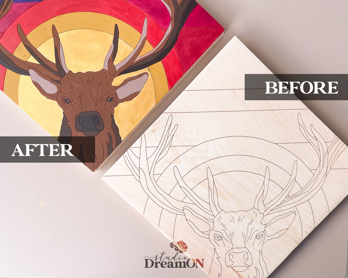 Reindeer Antlers Wood Paint by Number - Paint Your Own Art - DIY Roe Deer Hunter Gift