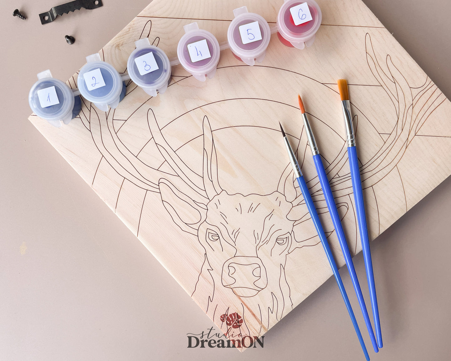 Reindeer Antlers Wood Paint by Number - Paint Your Own Art - DIY Roe Deer Hunter Gift