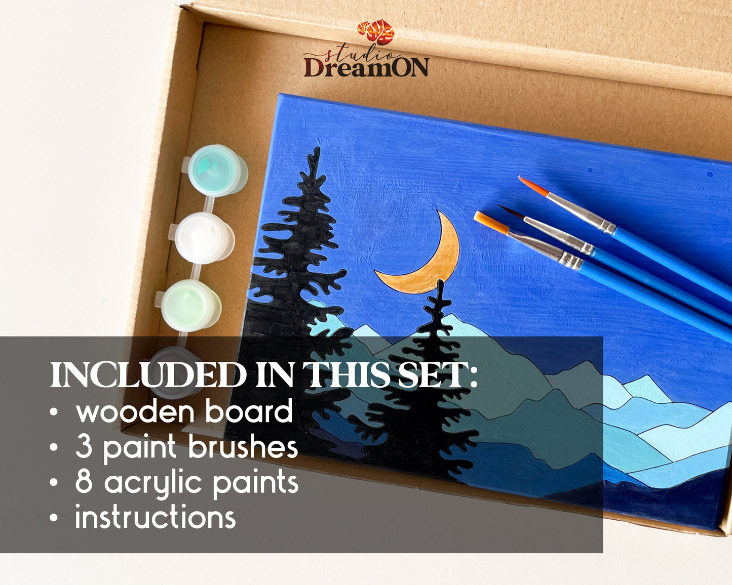 Wood Paint by Number DIY Kit for Adults - Night Mountain DIY Wall Art Craft Kit