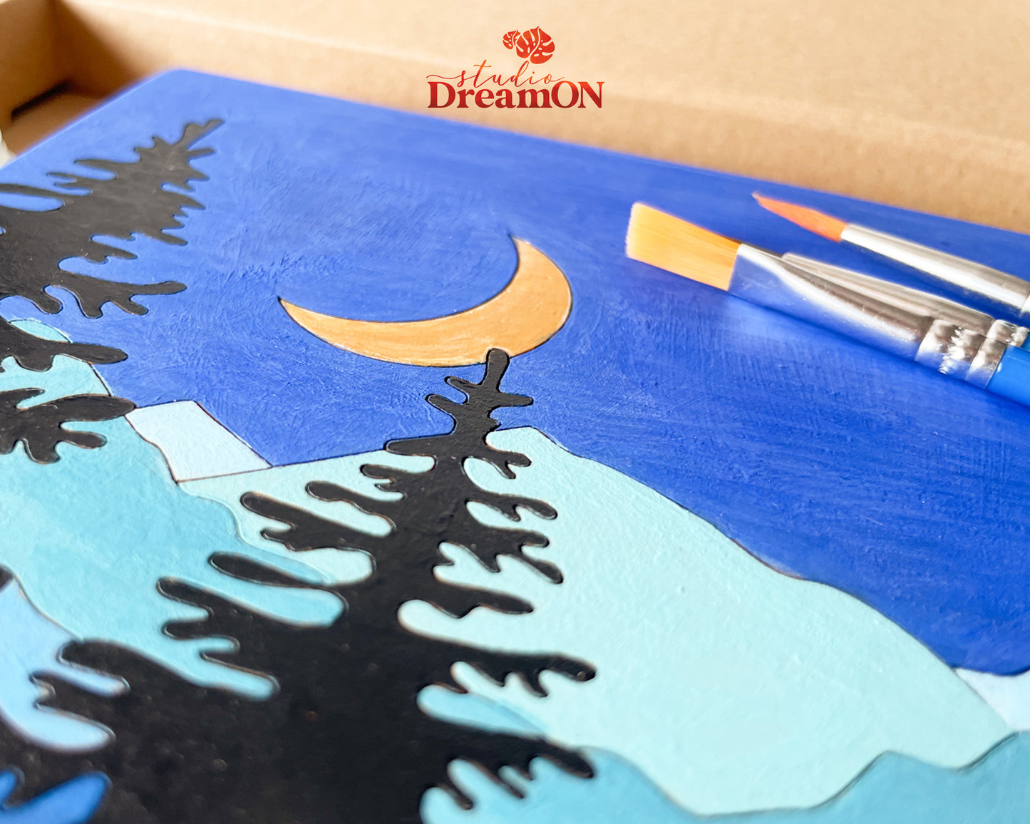 Wood Paint by Number DIY Kit for Adults - Night Mountain DIY Wall Art Craft Kit