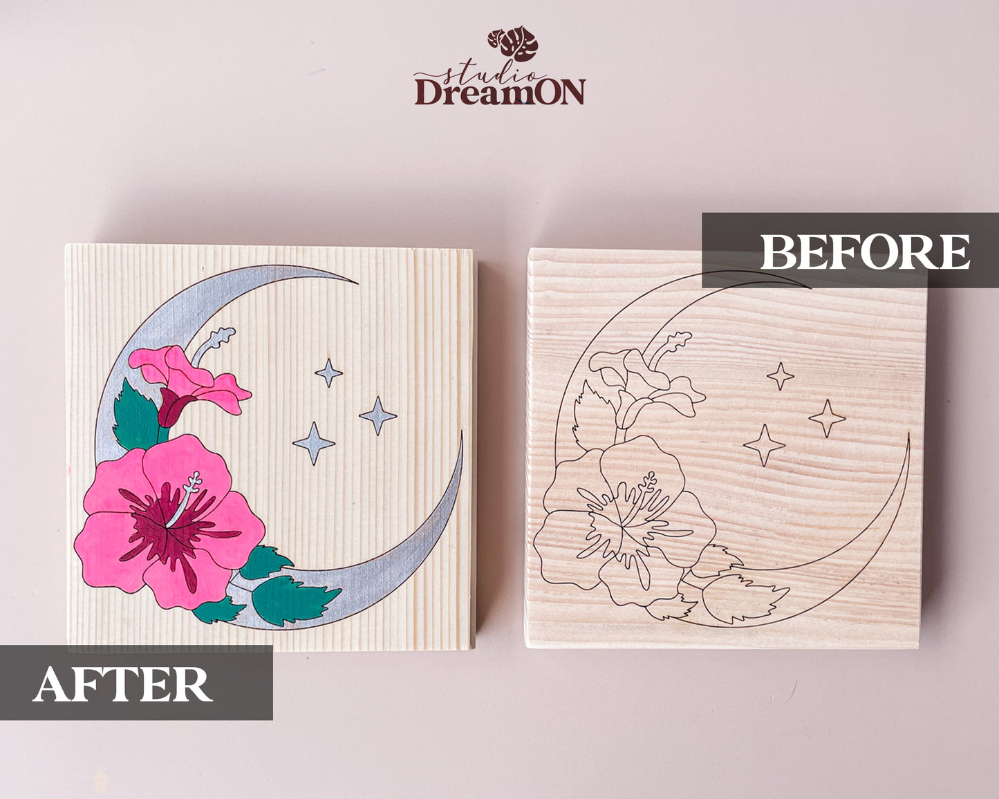 Crescent Moon Paint by Number - DIY Wall Art Craft Kit with Flowers - Celestial Pink Nursery Wall Hanging