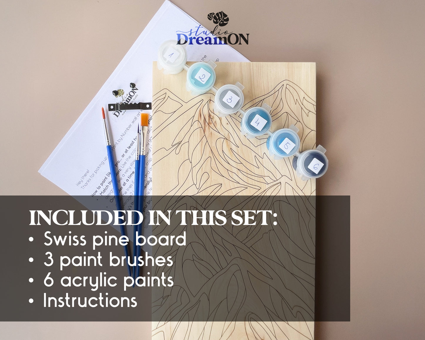 Wood Paint by Number Kit - Mountain Peak Design, Wooden Wall Art Kit