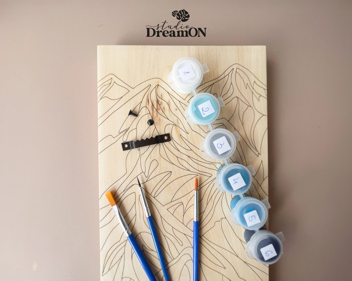 Wood Paint by Number Kit - Mountain Peak Design, Wooden Wall Art Kit