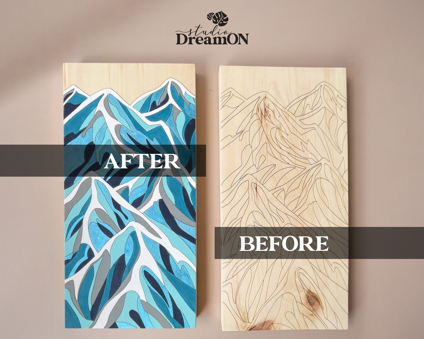 Wood Paint by Number Kit - Mountain Peak Design, Wooden Wall Art Kit