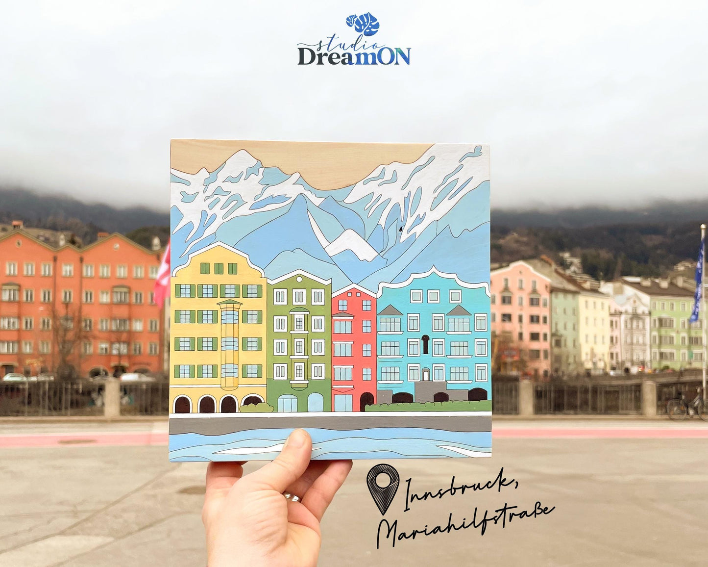 Innsbruck Paint by Number Kit - Mountain City DIY Wood Wall Art Decor - Tirol DIY Craft Kit for Adults