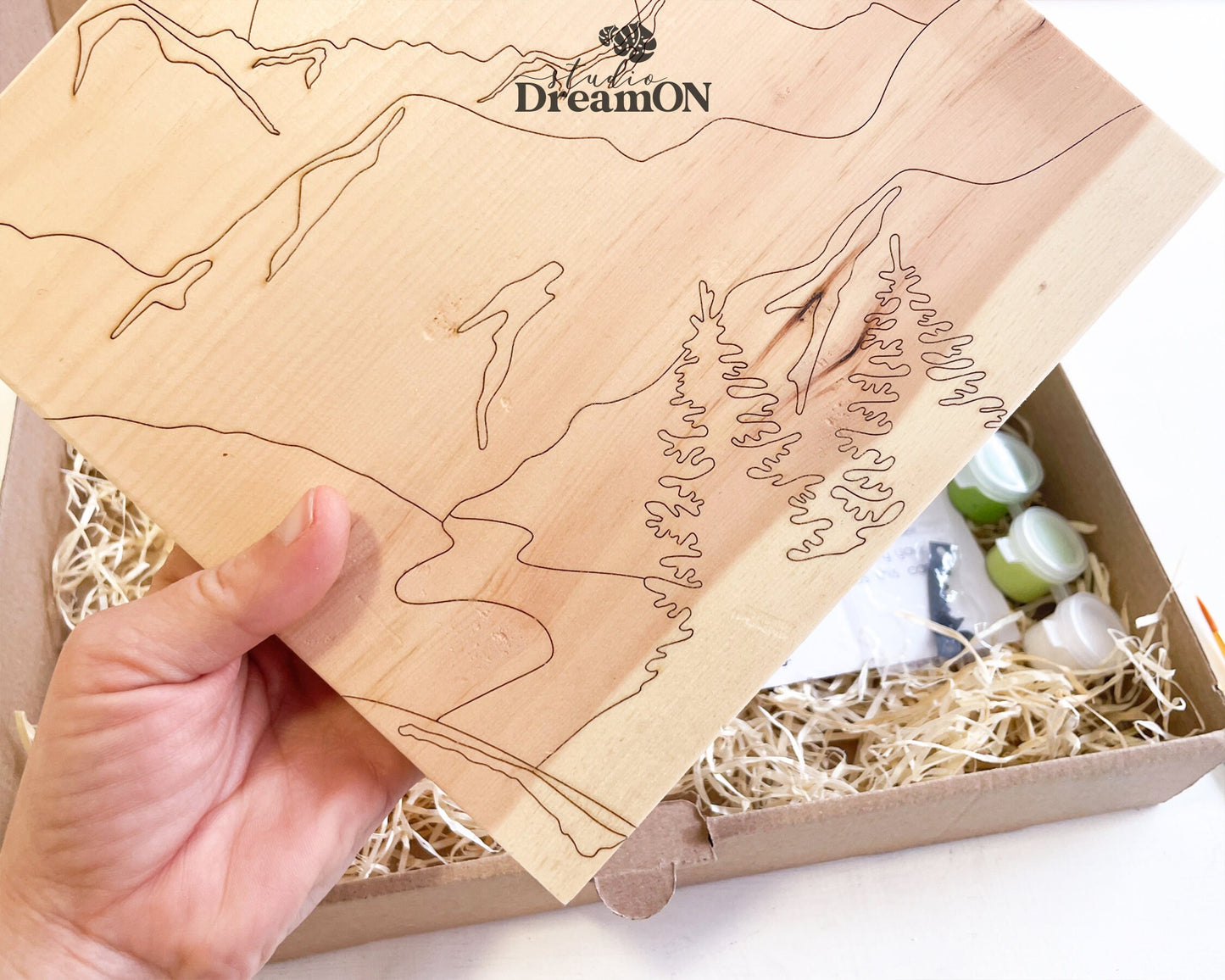 Mountain Paint by Number Kit - Wooden Wall Art DIY Craft Kit for Adults - Do It Yourself Painting Kit