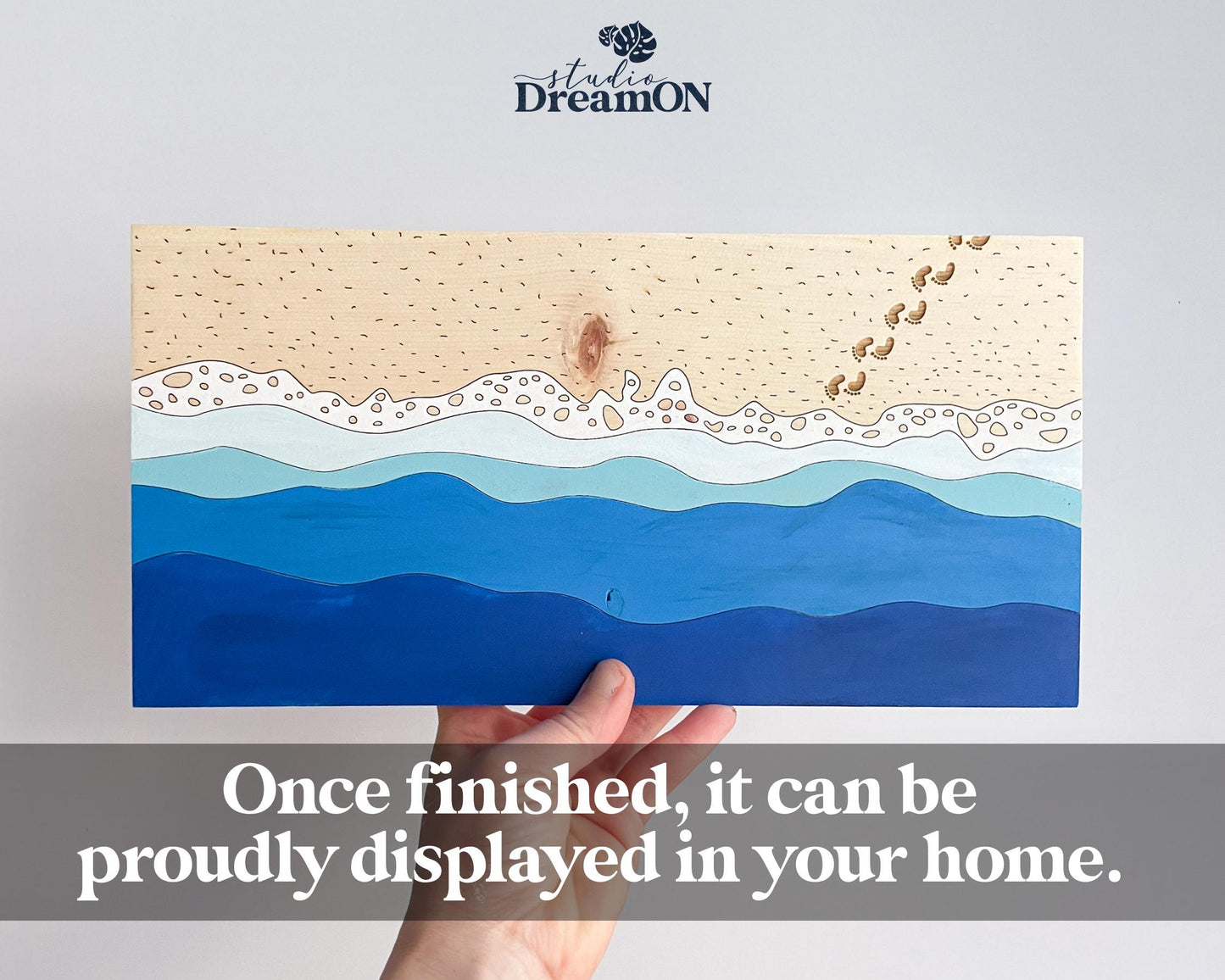 Ocean Paint by Number Kit - Beach Wall Art Decor - Wooden Minimalist Wall Art Kit