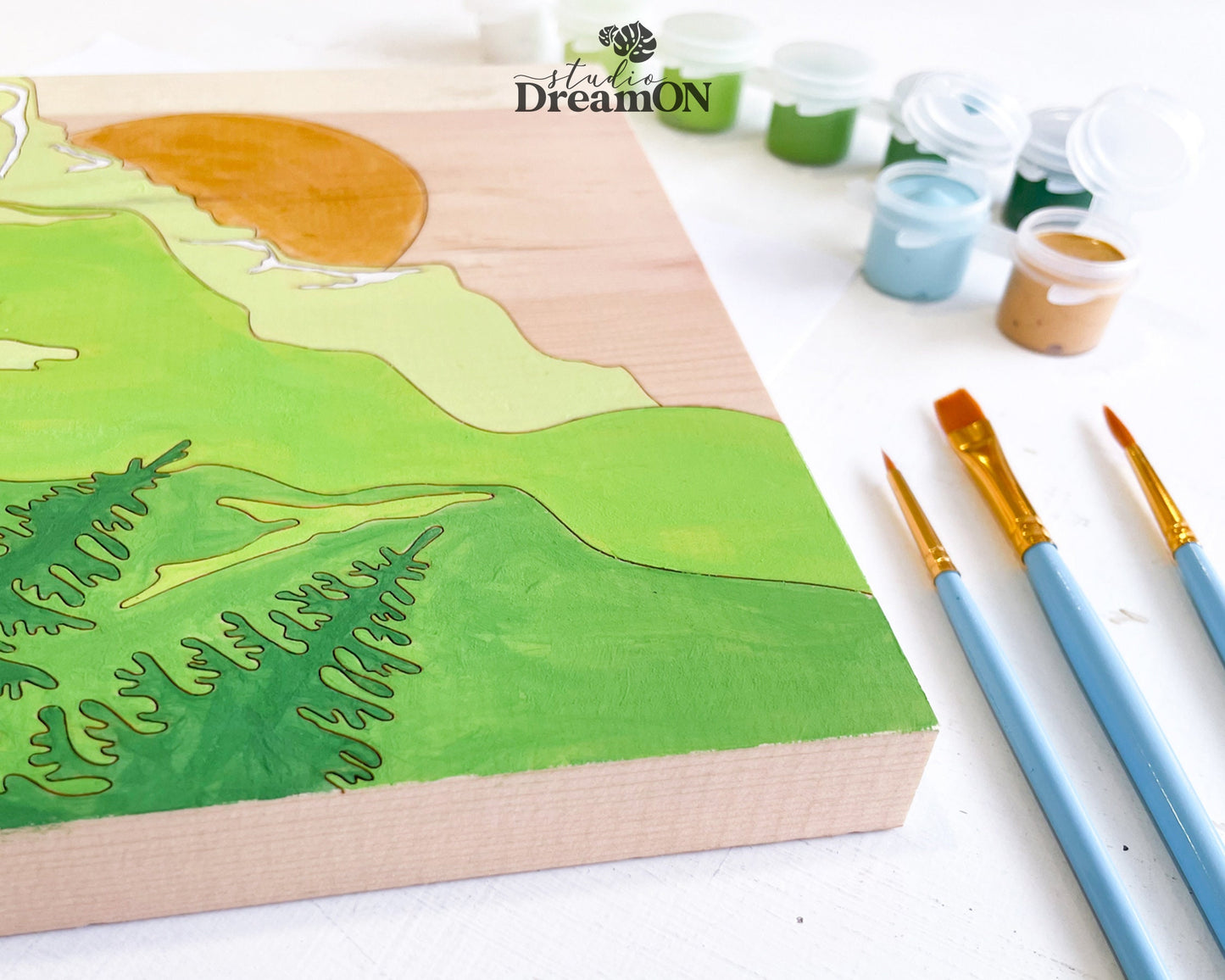 Mountain Paint by Number Kit - Wooden Wall Art DIY Craft Kit for Adults - Do It Yourself Painting Kit