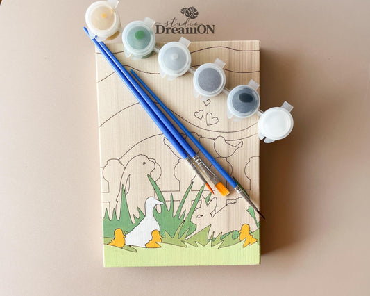 Spring Bunnies Paint by Number Kit -  DIY Craft Kit & Whimsical Home Decor - Ducks Wood Wall Hanging