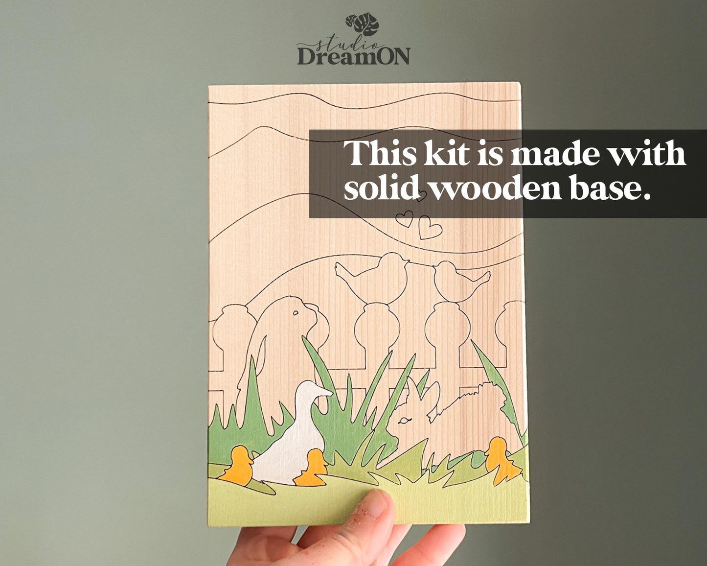 Spring Bunnies Paint by Number Kit -  DIY Craft Kit & Whimsical Home Decor - Ducks Wood Wall Hanging
