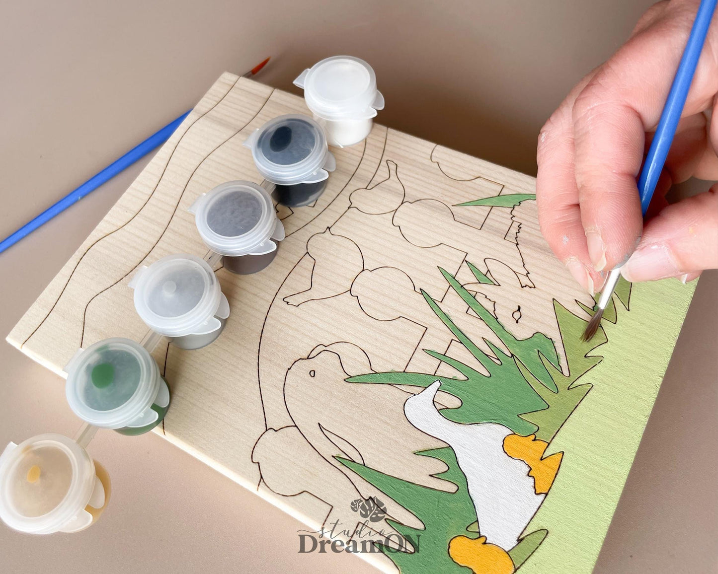 Spring Bunnies Paint by Number Kit -  DIY Craft Kit & Whimsical Home Decor - Ducks Wood Wall Hanging