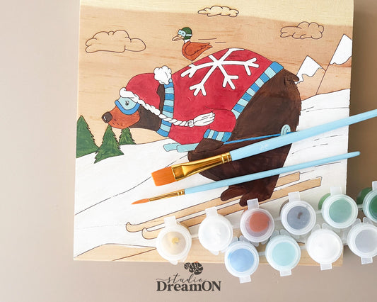 Wood Paint by Number - DIY Painting Craft Kit for Adults - Custom Ski Lodge Decor - Fun Christmas and Ski Gifts
