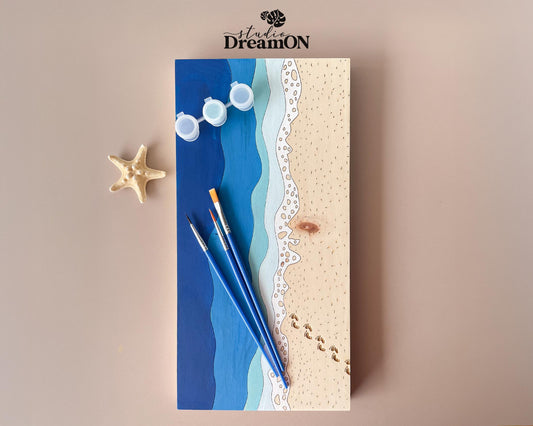 Ocean Paint by Number Kit  - Beach Wall Art Decor - Wooden Minimalist Wall Art Kit