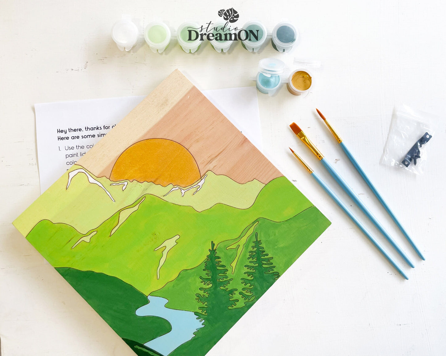 Mountain Paint by Number Kit - Wooden Wall Art DIY Craft Kit for Adults - Do It Yourself Painting Kit