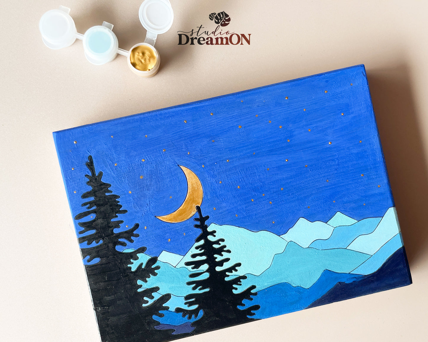 Wood Paint by Number DIY Kit for Adults - Night Mountain DIY Wall Art Craft Kit