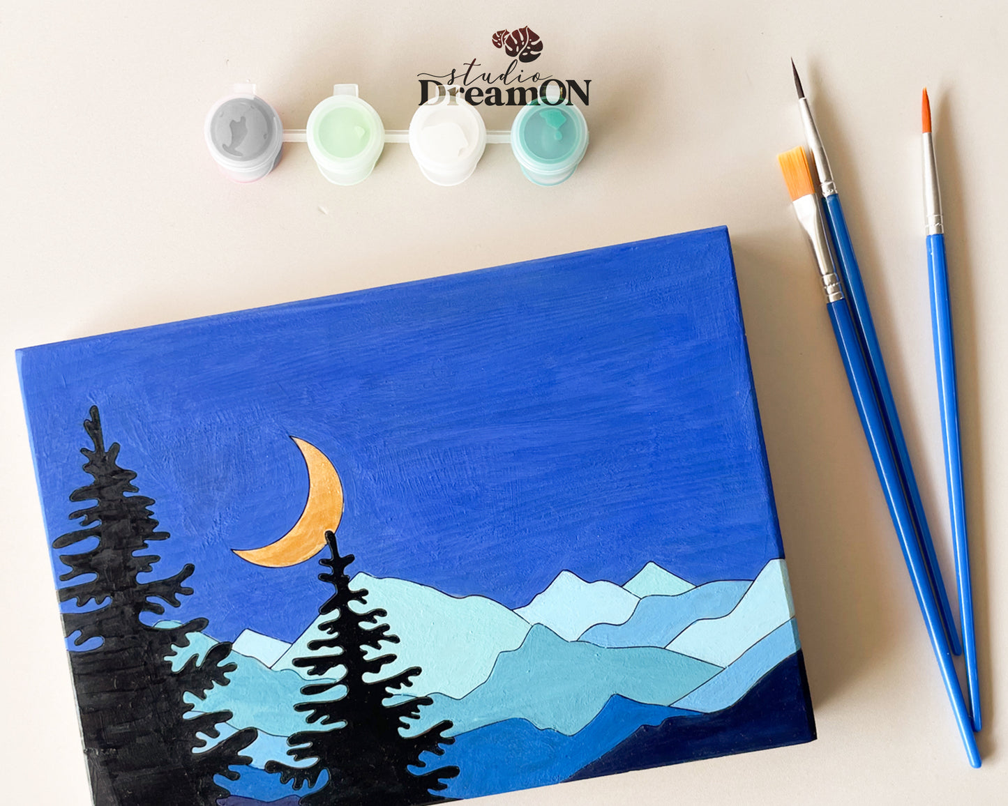 Wood Paint by Number DIY Kit for Adults - Night Mountain DIY Wall Art Craft Kit