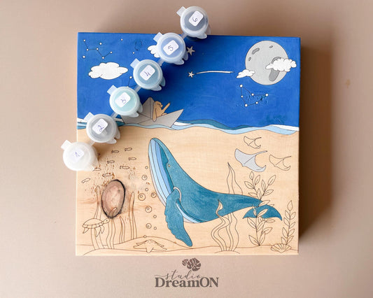 Ocean and Sky Paint by Number Kit -  Whale Home Decor Wooden Wall Art Kit for Adults - DIY Night Sky Wall Art