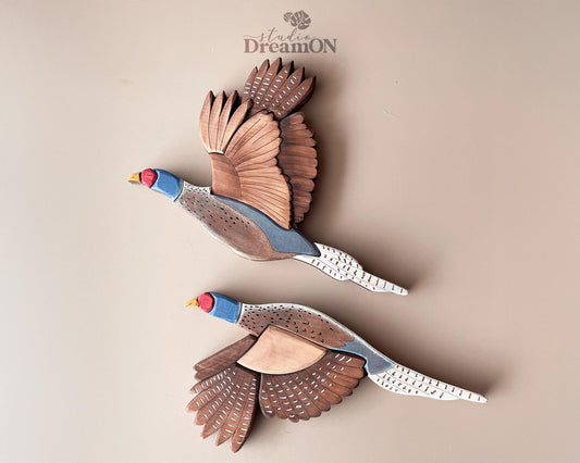 Flying Pheasant Birds Wooden Wall Art Decor - Rustic Lodge Wall Hanging - Farmhouse Home Decor - Hunting Gift - Nature Wall Art