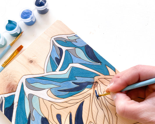 Wood Paint by Number Kit - Mountain Peak Design, Wooden Wall Art Kit